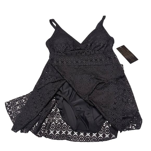ALISHA LEVINE Swim Dress Womens Size 8 Black Crochet Swimsuit Swimwear NEW NWT - Picture 4 of 10